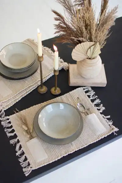 Set of 4 Natural Cotton Placemats with Pockets