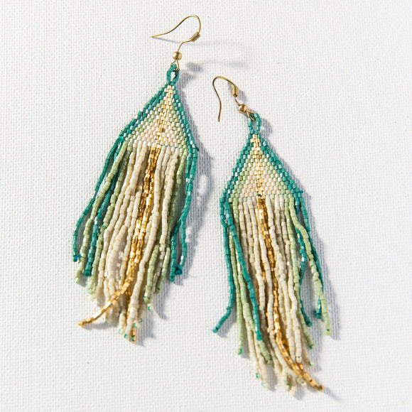 Ivory with Teal Mint Ombre Gold Luxe Earring