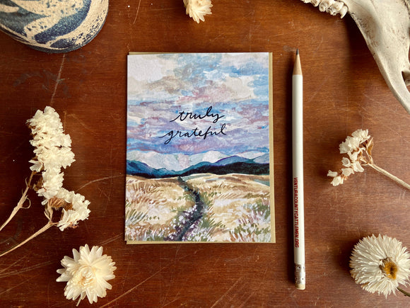 Truly Grateful Prairie Mountain Landscape Painting Card