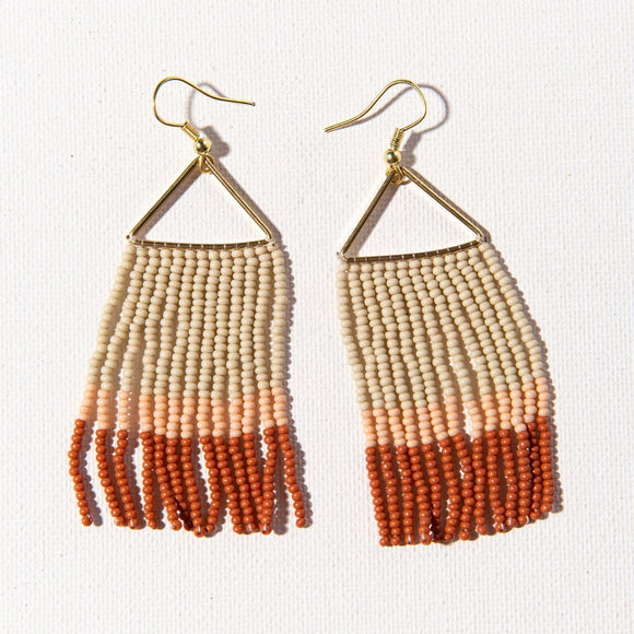 Rust Pink Ivory Color Block Fringe On Triangle Earring