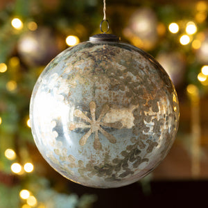 Etched Mercury Glass Ball Ornament, Large