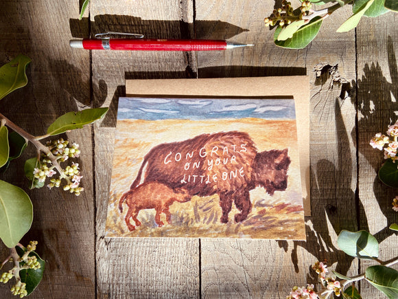 Cute Baby Bison Buffalo Animal Country Western Greeting Card
