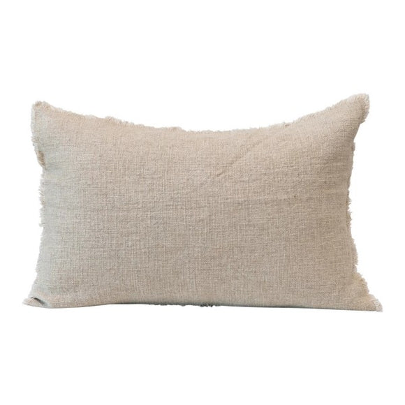 Natural Linen Blend Lumbar Pillow with Frayed Edges