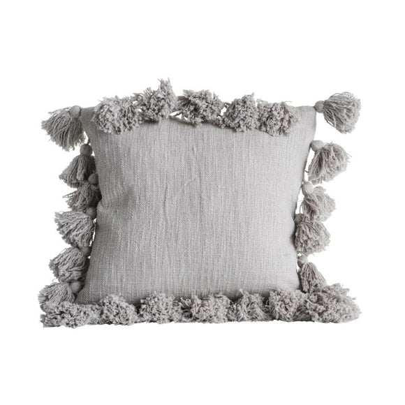 Woven Slub Pillow with Tassels, Grey