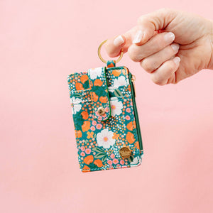 Sweet Meadow Keychain Card Wallet - Dark Green & Orange