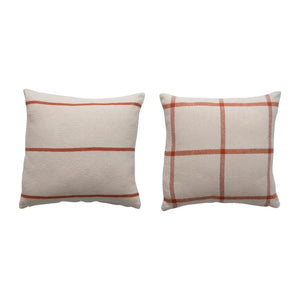 Cotton Flannel Pillow, Rust and Cream