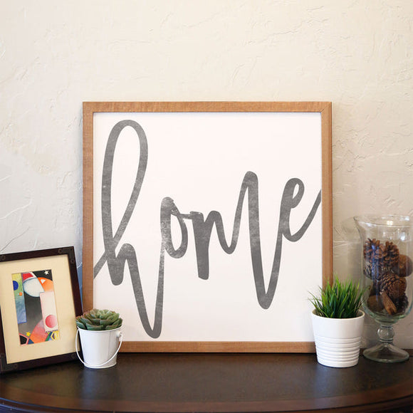 Home Wood Framed Sign- Square {Almond}