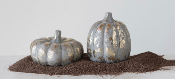 Cement Pumpkin with Gold Finish, Tall