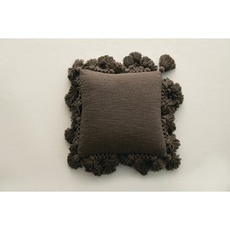 Cotton Slub Pillow with Crochet & Tassels, Iron Color