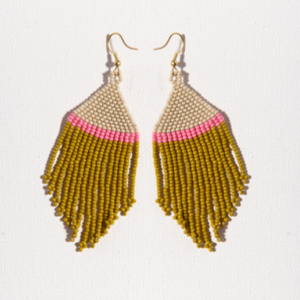 Ivory Pink Citron Stripe Fringe Earrings